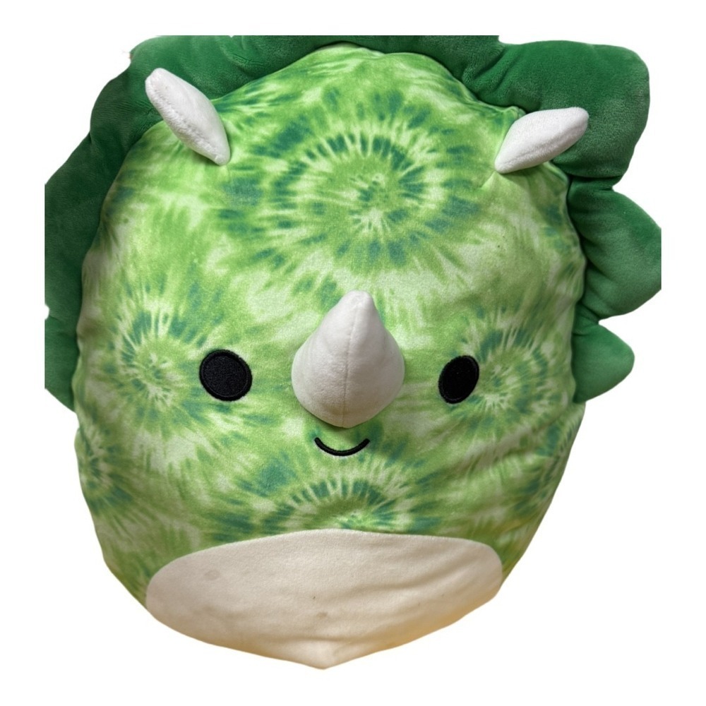 Squishmallow Rocio Green triceratop tiedye dinosaur Kellytoy Plush Large 14"
